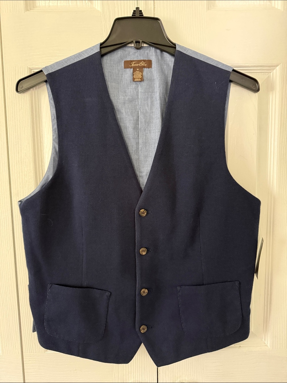 TASSO ELBA Navy Blue Colorblocked Four Button Vest Sz M